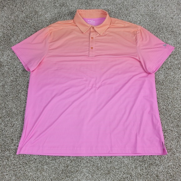 Birdie Bound Mens 2XL Orange Pink Striped Performance Stretch Golf Polo SS - Picture 2 of 5